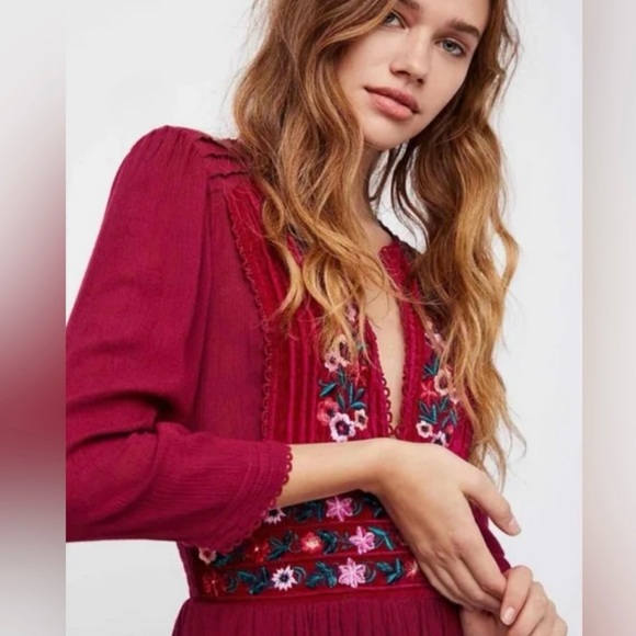 Free People Midi Dress - Maroon - size Small - Picture 2 of 6
